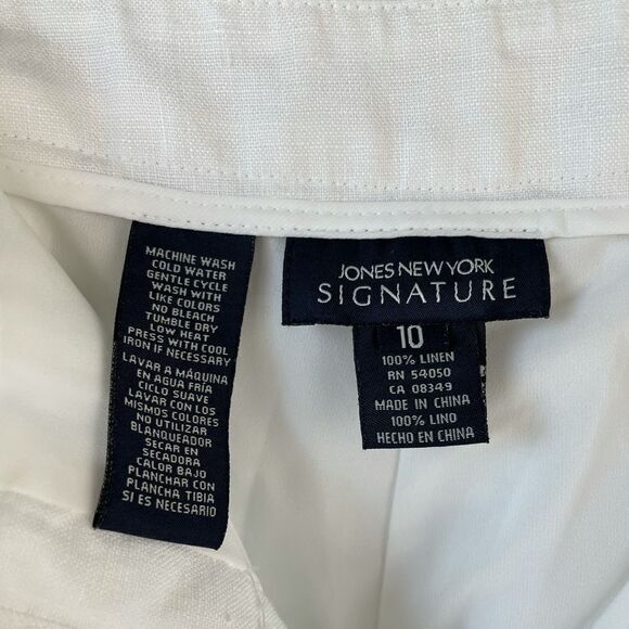 Jones New York Signature White Linen Cropped Pants - Picture 5 of 6